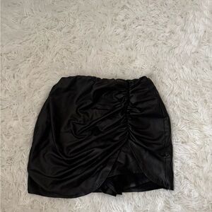 Black Leather Ruched Skirt